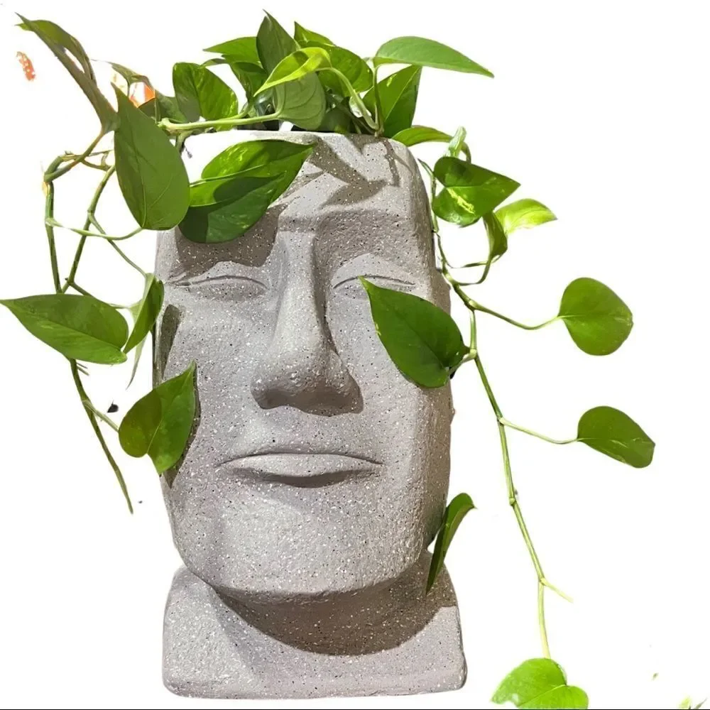 Huge Moai Resin Planter 15”tall by 9”wide about 11” deep.  great statement piece